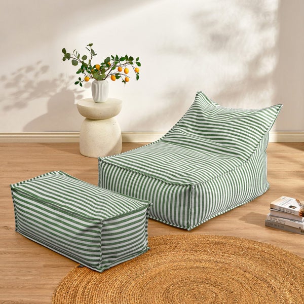 Cadence & Co. Oscar Faux Linen Ottoman Bean Bag Cover Olive Carousel 6