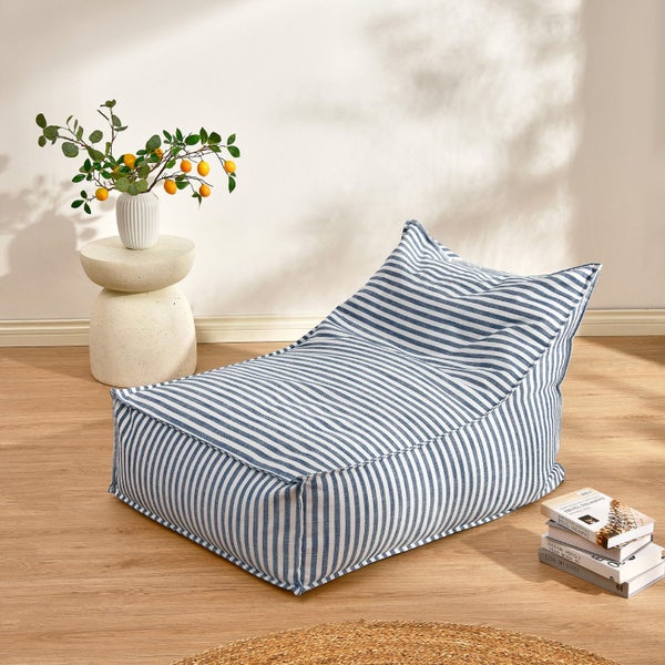 Cadence & Co. Oscar Faux Linen One Seater Bean Bag Lounge Cover Navy Carousel 1