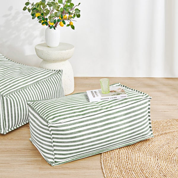 Cadence & Co. Oscar Faux Linen Ottoman Bean Bag Cover Olive Carousel 1