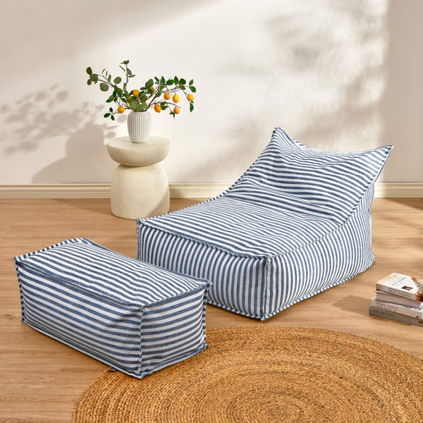 Cadence & Co. Oscar Faux Linen One Seater Bean Bag Lounge Cover Navy Carousel 7