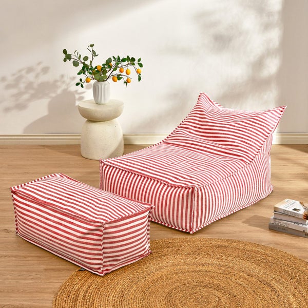 Cadence & Co. Oscar Faux Linen One Seater Bean Bag Lounge Cover Red Carousel 7