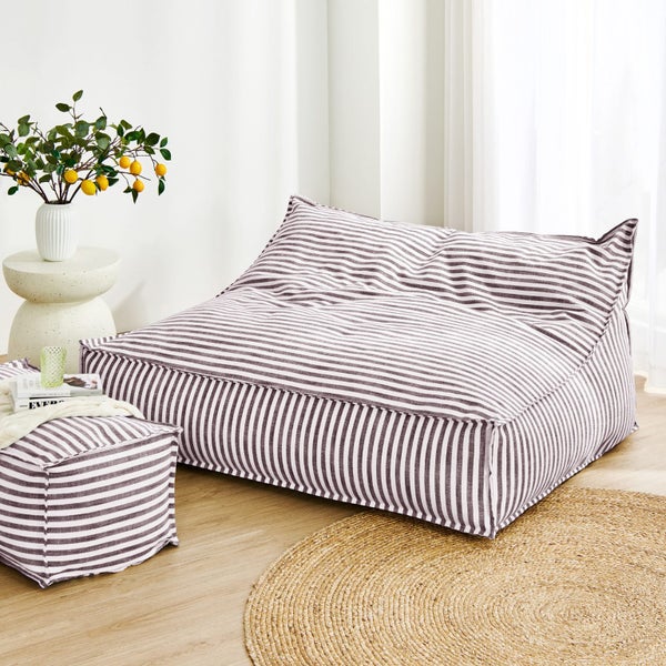 Cadence & Co. Oscar Faux Linen Two Seater Bean Bag Lounge Cover Cacao Carousel 1