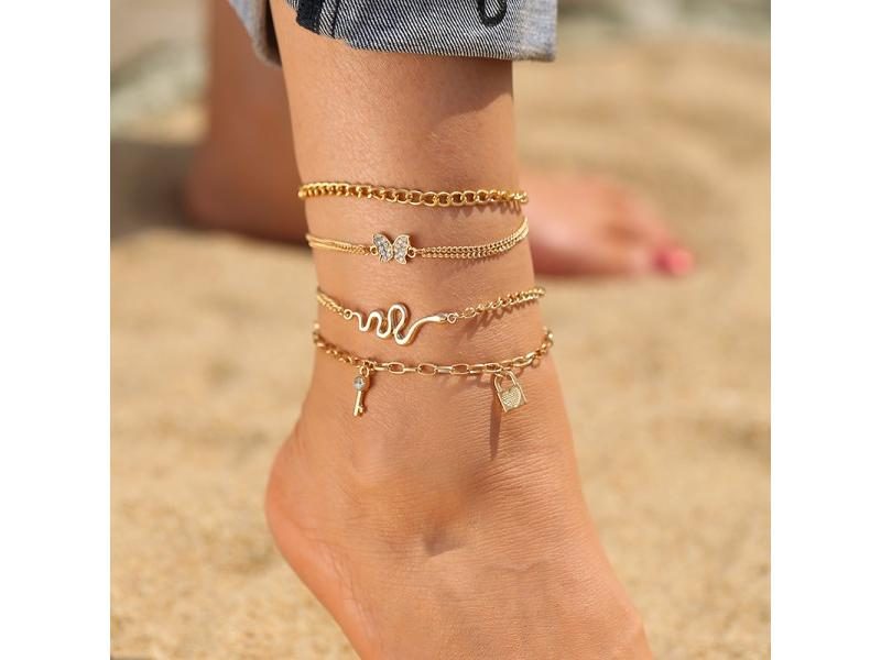 17KM Bohemian Gold Color Butterfly Chain Anklets Set For Women Girl Fashion Carousel 1