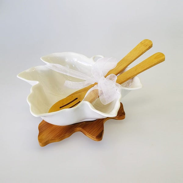 Leaf Serving Bowl With Utensils - Small Carousel 1