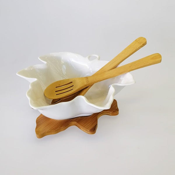 Leaf Serving Bowl With Utensils - Small Carousel 5