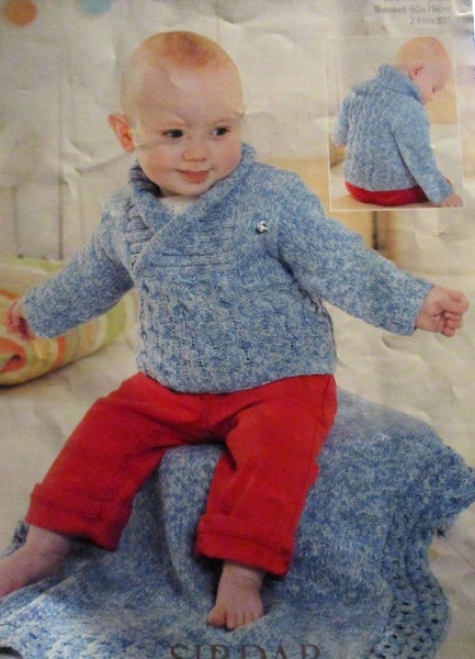 KNIT SIRDAR~ "Shawl Collar Sweater & Blanket Set!"~to knit for Birth to 7yr olds Carousel 1