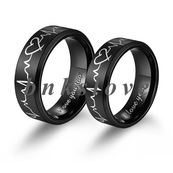 Couple Heartbeat Ring I Love You Matching Promise Ring Wedding Band Size 4-14 Carousel 1