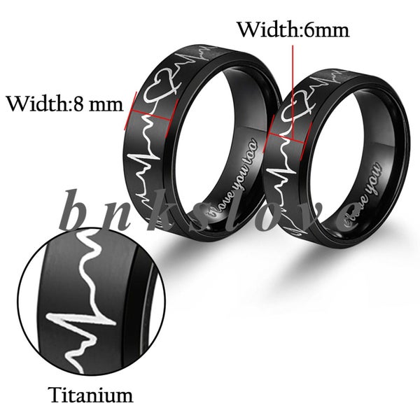 Couple Heartbeat Ring I Love You Matching Promise Ring Wedding Band Size 4-14 Carousel 2