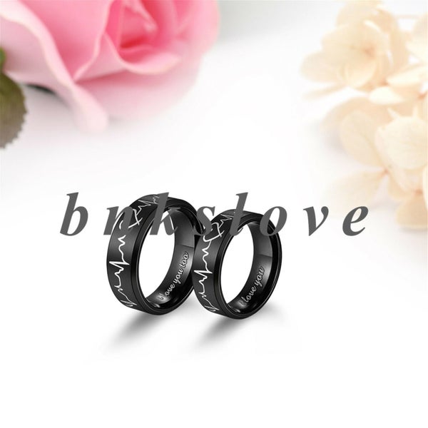 Couple Heartbeat Ring I Love You Matching Promise Ring Wedding Band Size 4-14 Carousel 6