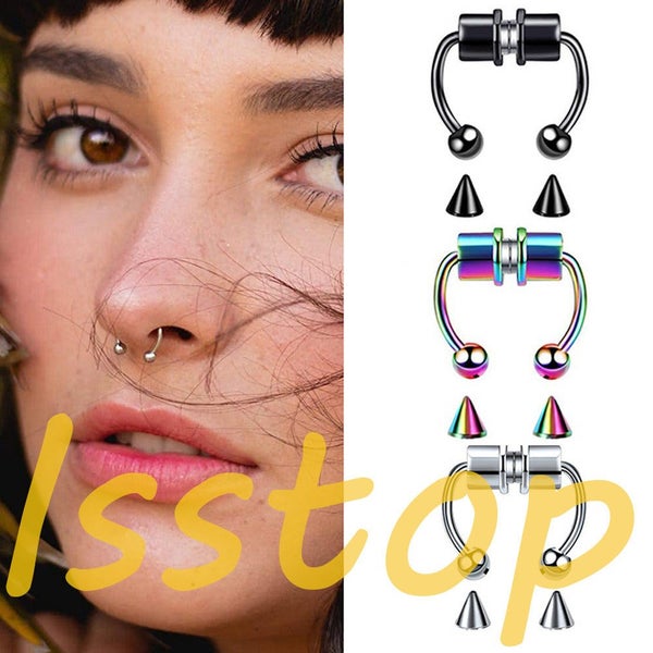 Magnetic Non-Piercing Nose Ring Fake Septum Segment Womens Mens Body Jewelry Carousel 1