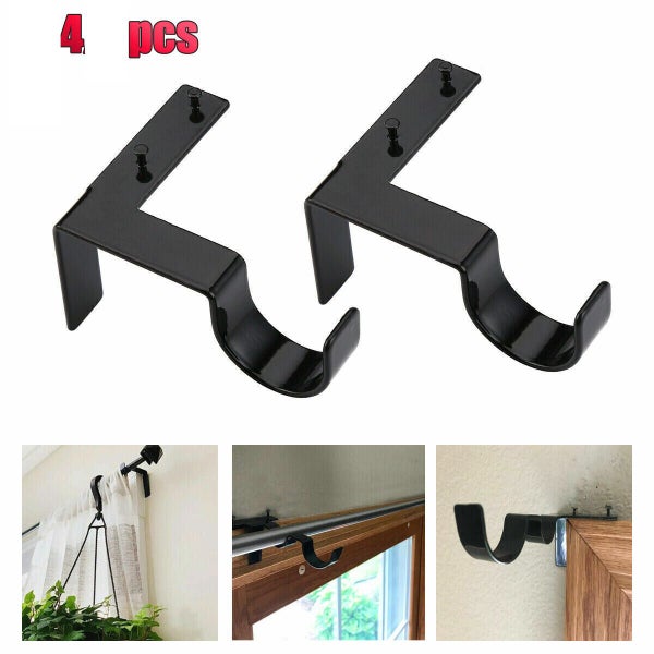 4pc Curtain Pole Brackets No Drill Curtain Rod Holder Into Wooden Window Frame Carousel 1