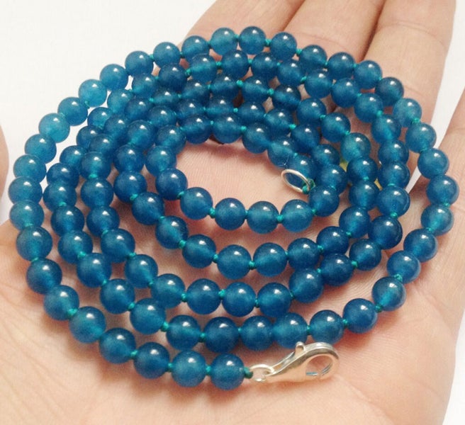 Long 36'' 8mm Blue Apatite Gemstones Round Beads Fashion Necklace AAA Carousel 1