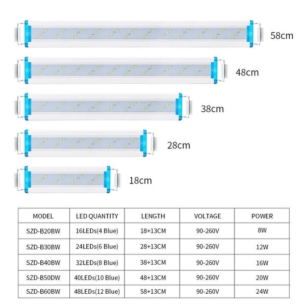 Aquarium LED Lighting Marine Aqua Fish Tank Light 1ft/2ft/3ft/4ft 28 -58CM Carousel 1