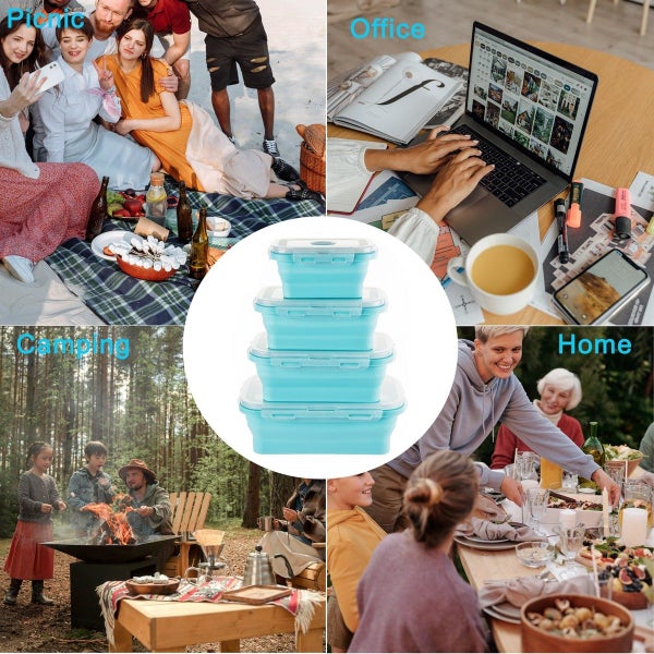 4 Collapsible Silicone Food Storage Container Kitchen Lunch Box Carousel 9