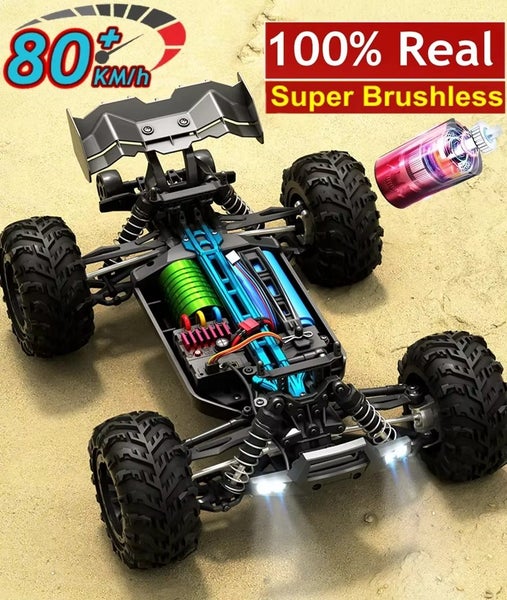 4WD 1:16 Brushless Brushed Car 4x4 Off Road Remote Control, 50KM Green 1Battery Carousel 1