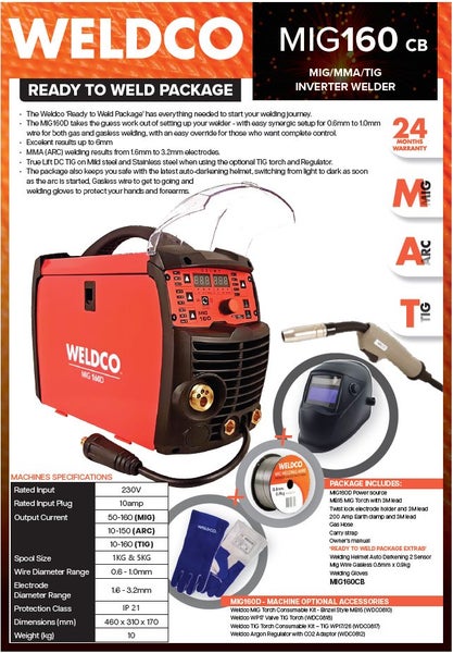 WELDCO MIG160CB Inverter MIG/ARC Welder - COMBO Carousel 1