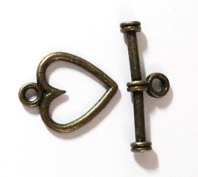 *$1.00 SALE* 2 BRONZE HEART TOGGLE CLASPS Carousel 1