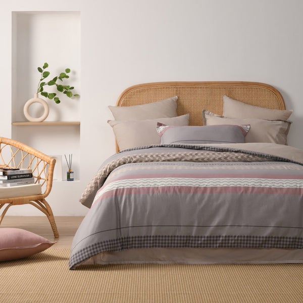 Dreamaker Kumiko 100% Cotton Reversible Duvet Cover Set Grey Double Bed Carousel 1