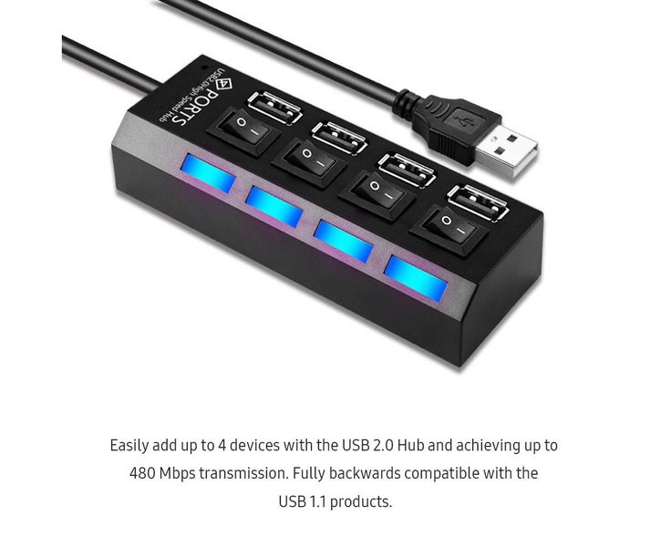 4-Port USB 2.0 Hub with Individual LED Lit Power Switches Ultra Slim P Carousel 6