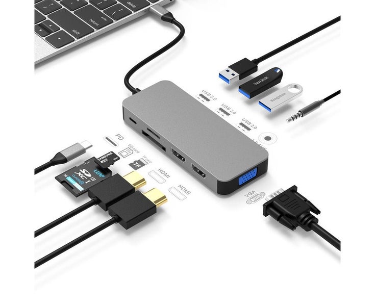 10 in 1 Type C Docking Station Dual HDMI, USB C Hub 2 HDMI,3 USB,PD, S Carousel 1
