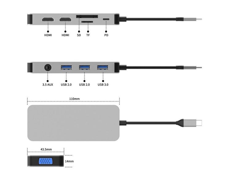 10 in 1 Type C Docking Station Dual HDMI, USB C Hub 2 HDMI,3 USB,PD, S Carousel 2