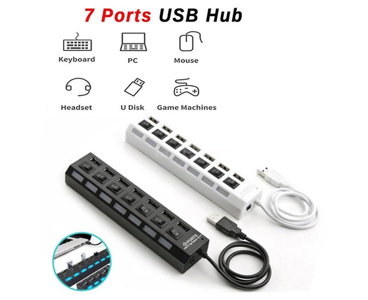 7 Ports USB 2.0 Hub Ultra Slim Portable Data Hub Individual LED Lit Po Carousel 2