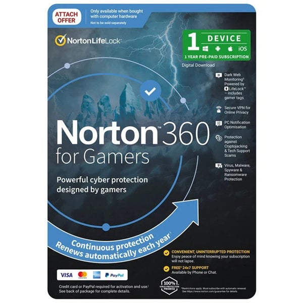 NortonLifeLock Norton 360 for Gamers 1 User 1 Device 12 month 50GB PC Cloud Carousel 2