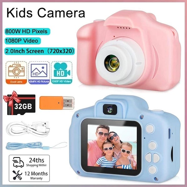Kids Digital Mini DSLR Camera With 32G TF Memory Card - Blue Carousel 2