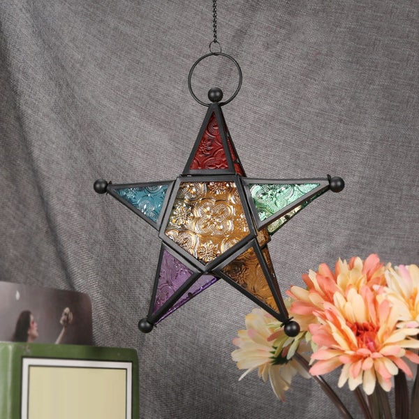 iron art candle holder Moroco Iron Style Coloured Glasses Lantern Garden Outdoor Carousel 1