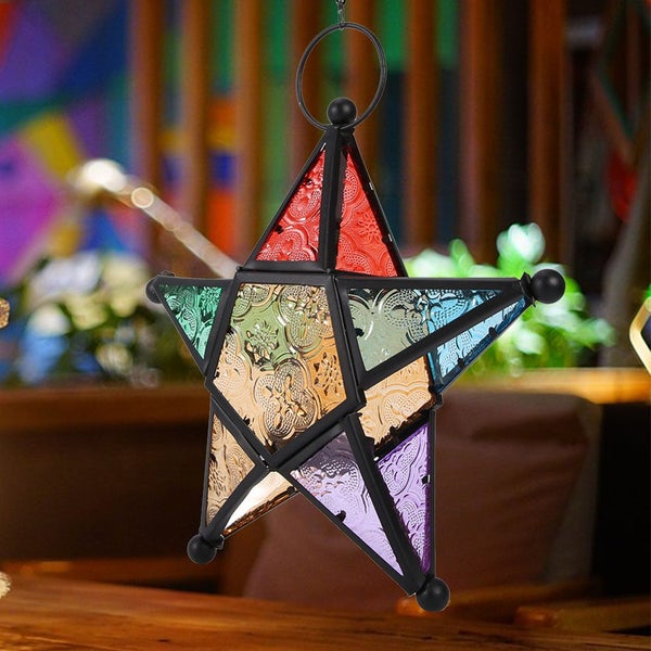 iron art candle holder Moroco Iron Style Coloured Glasses Lantern Garden Outdoor Carousel 2