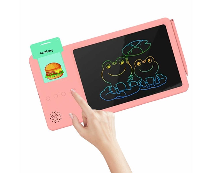 2-in-1 Kids Talking Flash Cards LCD Writing Tablet Learning Toys Pink Carousel 2