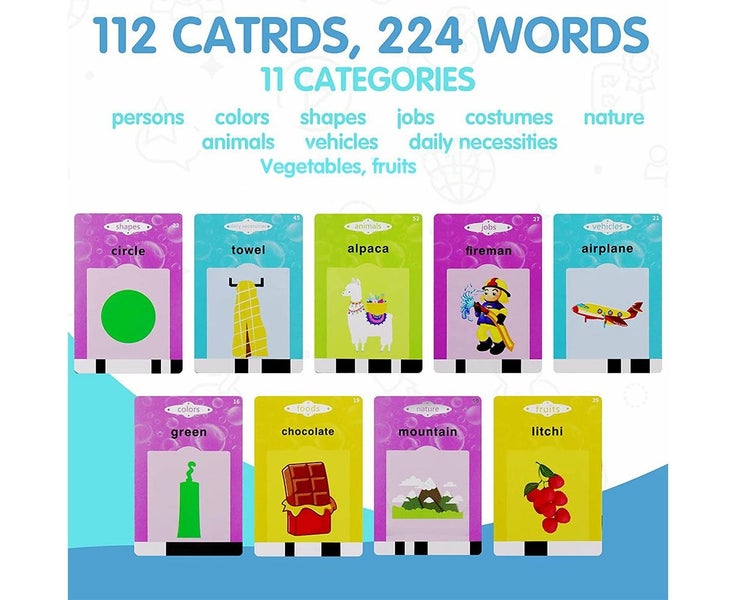 2-in-1 Kids Talking Flash Cards LCD Writing Tablet Learning Toys Pink Carousel 4