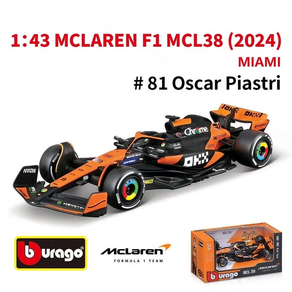 1:43 MCL38 Miami Monaco F1 Formula Car Die Cast Vehicles, 2024 MCL38-81Miami Carousel 1