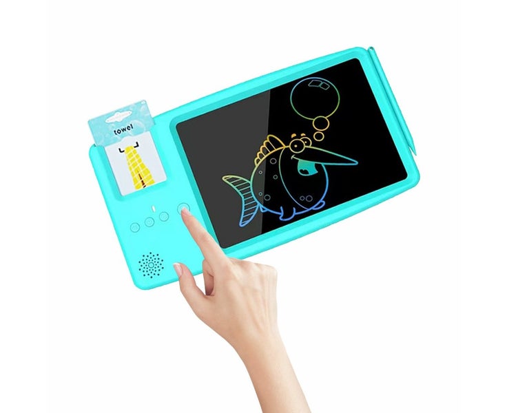2-in-1 Kids Talking Flash Cards LCD Writing Tablet Learning Toys Blue Carousel 2