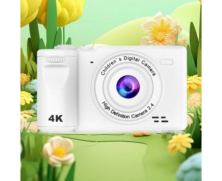8X HD Digital Camera Kid' Camera Autofocus 4K Camera with Memory Card White Carousel 4