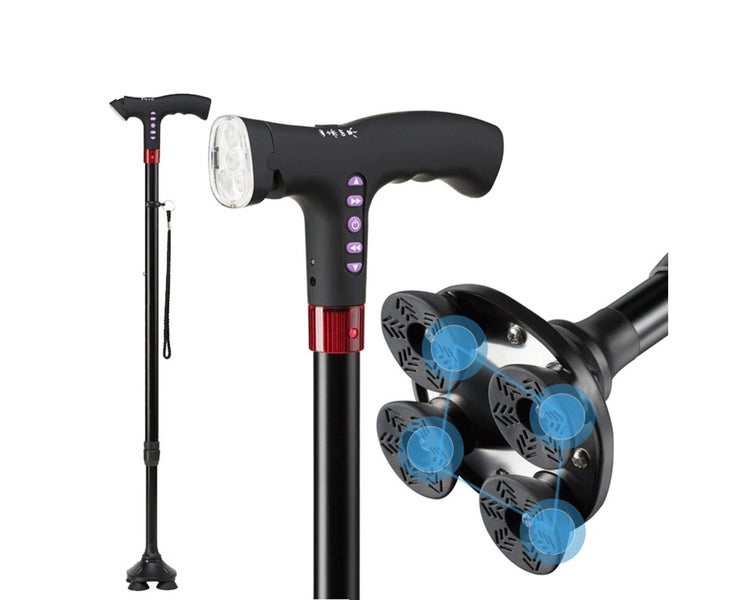 Elderly Adjustable L-ED Walking Cane FM Radio Walking Stick Carousel 1