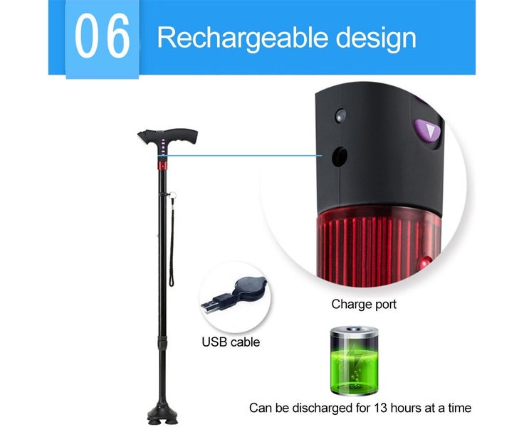 Elderly Adjustable L-ED Walking Cane FM Radio Walking Stick Carousel 6