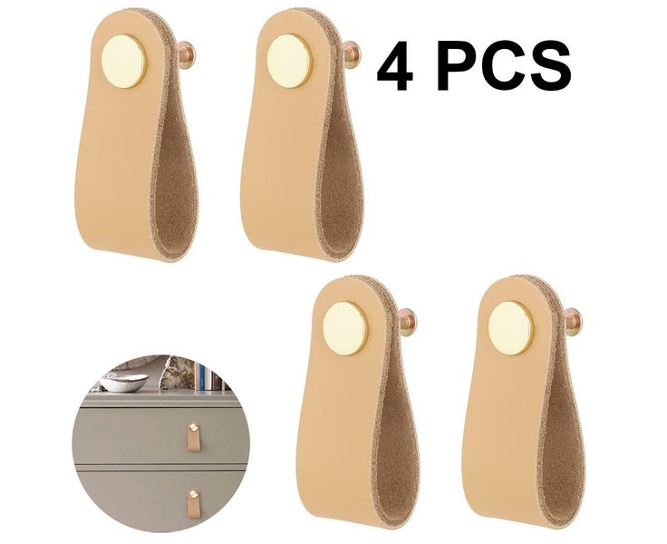 4 Piece Drawer Handles Leather Drawer Knobs,gold Carousel 1