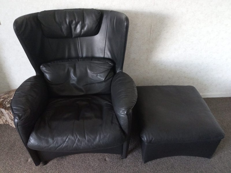 Leather Chair, black, stool, neck and back support, de Sede, as new62931718431874111