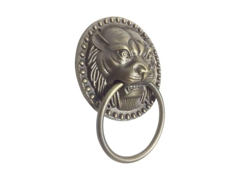 1pc Antique Brass Lion Head Door Knocker Auspicious Small Pull Ring Solid Wood Carousel 1