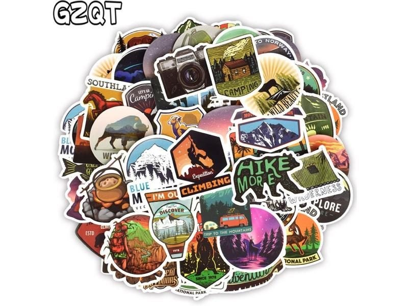 50 PCS Camping Travel Stickers Wilderness Adventure Outdoor Landscape Carousel 1