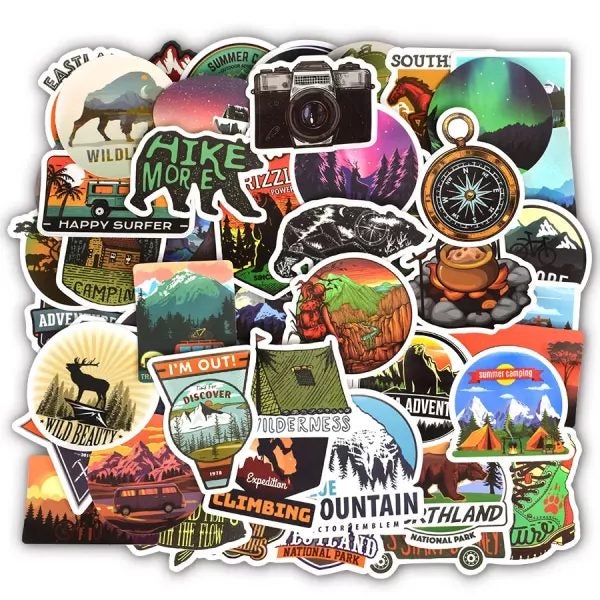 50 PCS Camping Travel Stickers For Wilderness Adventure Outdoor Decal Carousel 1