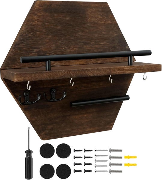 Wall Mounted Key Holder with 4 Key Hooks Decorative Key and Mail Holder with S Carousel 1