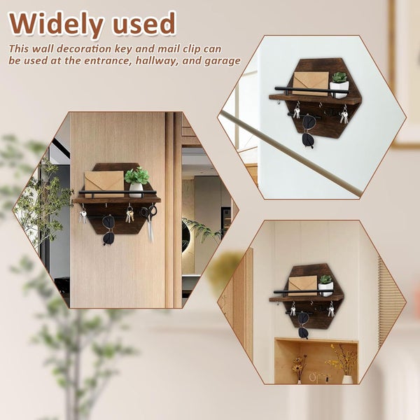 Wall Mounted Key Holder with 4 Key Hooks Decorative Key and Mail Holder with S Carousel 7