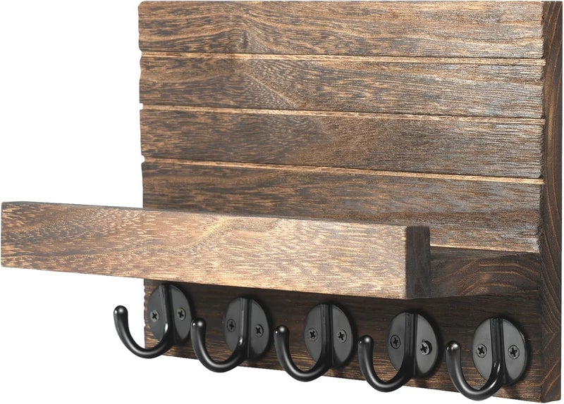 Key Holder for Wall with 5 Key Hooks Decorative Key and Mail Holder with Shelf Carousel 1