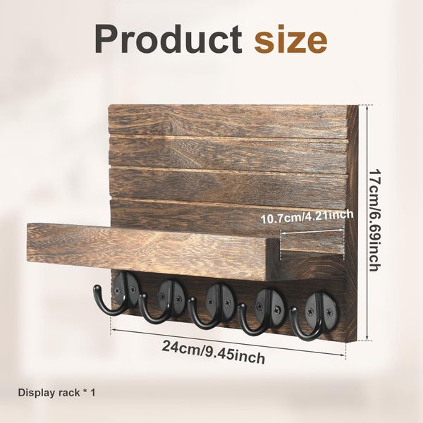 Key Holder for Wall with 5 Key Hooks Decorative Key and Mail Holder with Shelf Carousel 7