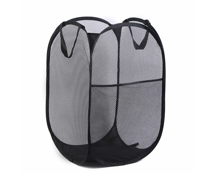 Square mesh side pocket laundry basket black Carousel 1