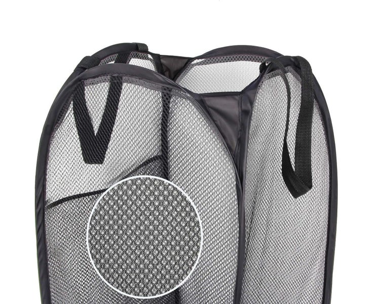 Square mesh side pocket laundry basket black Carousel 5