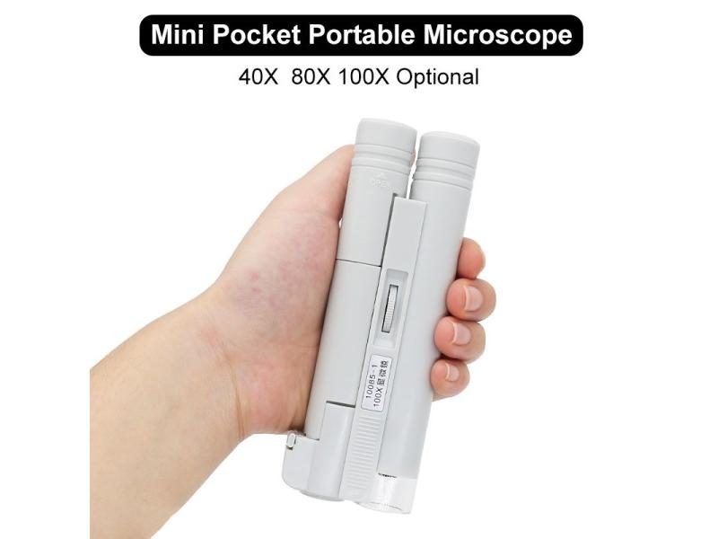 Handheld Microscope 40X 80X 100X Mini Foldable LED Magnifier Carousel 1