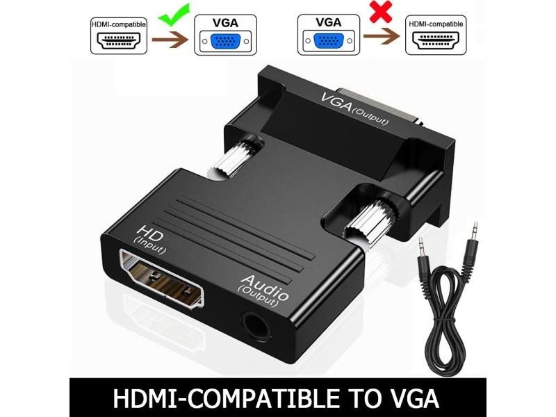 Male To Female HDMI-compatible To VGA Adapter HD 1080P Audio Cable Converter Carousel 1